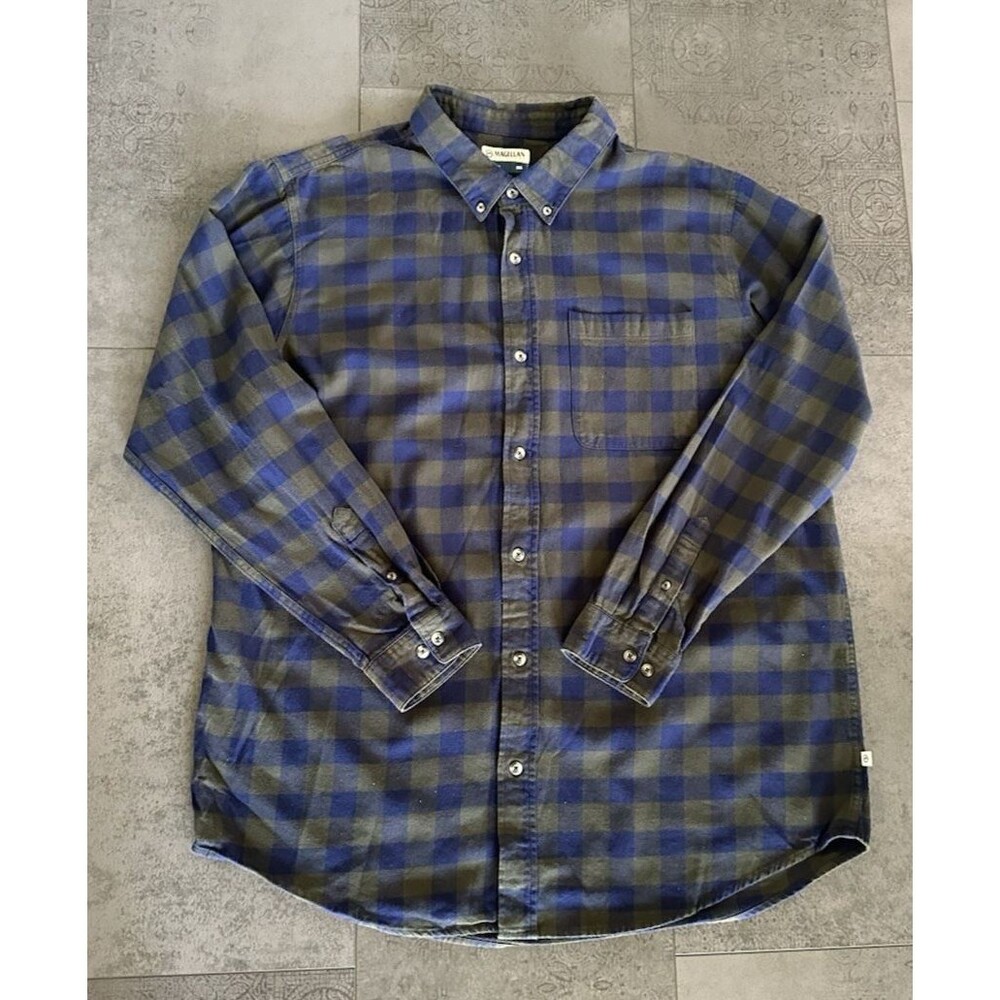 Magellan Outdoors blue Plaid Flannel Long Sleeve Button Up Men's Shirt Size 2XL